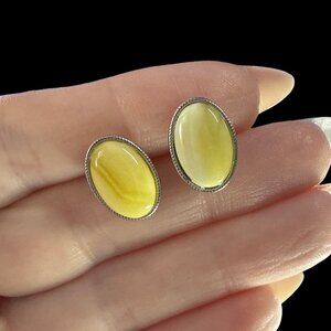 Vintage oval yellow calcite gemstone earrings s925 crystal jewelry fashion NEW